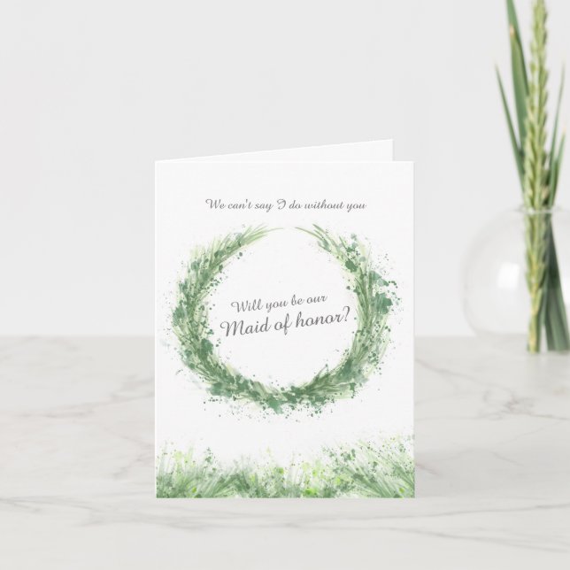Cartão Arte verde de casamento será nossa madrinha de cas (Frente)