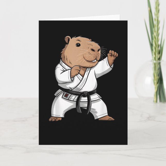 Cartão Artes Marciais Capivara Engraçado Karate Taekwondo (Frente)