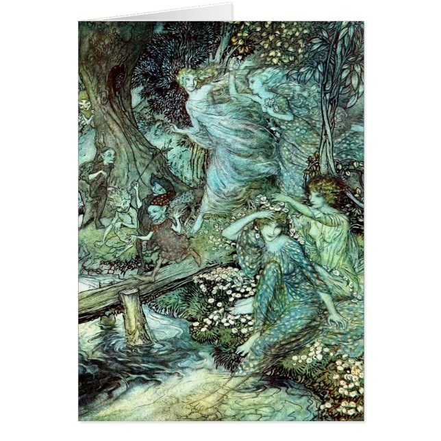 Cartão Arthur Rackham's Faeries, azul (Frente)