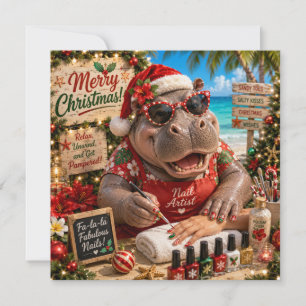 Cartão Artista de unhas de hipopótamo de Natal no Spa da