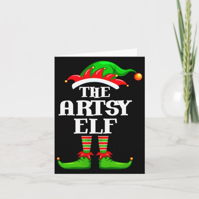 Cartão Artsy Elf Matching Family Group Christmas Party Py (Frente)