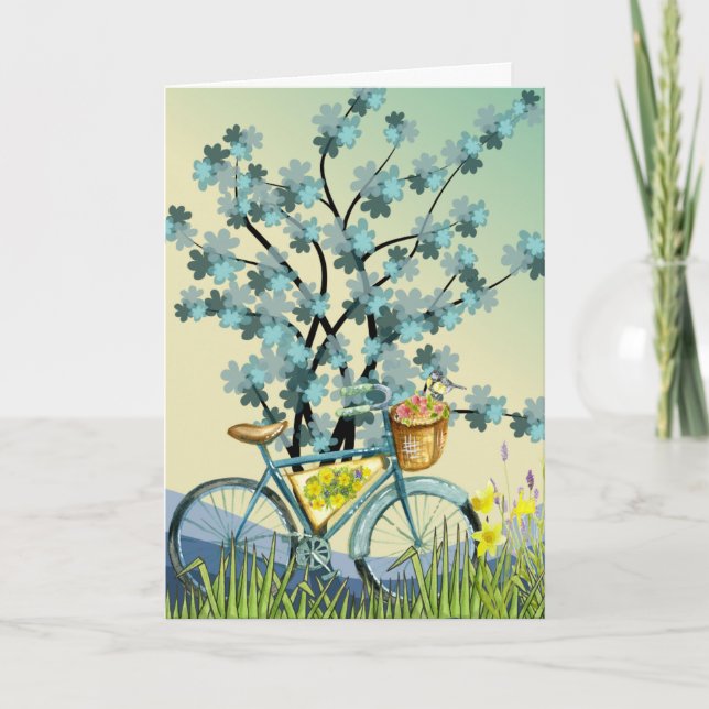 Cartão Árvore Amarela Bicicleta Azul (Frente)