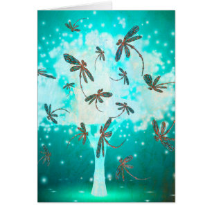Cartão Árvore Brilhante Dragonfly