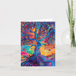 Cartão Árvore colorida da vida Arte natural do Arco-Íris