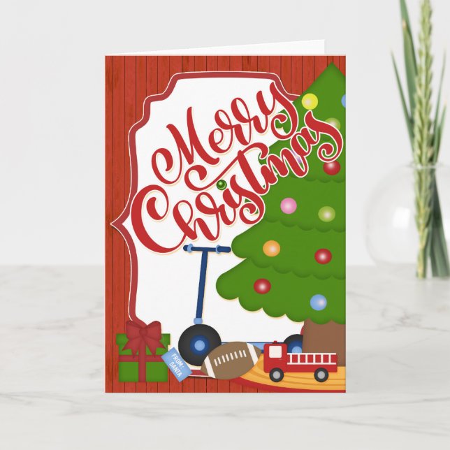 Cartão Árvore com brinquedos - Feliz Natal (Frente)