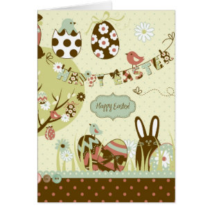 Cartão Árvore da páscoa e um Clothesline com letras
