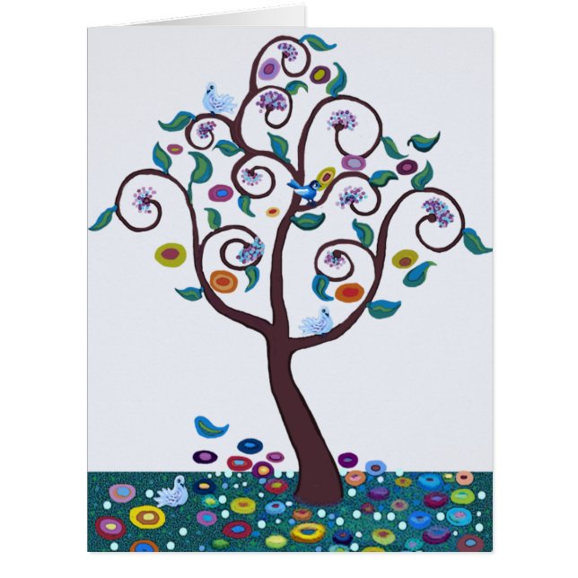 Cartão Árvore da vida com aves e flores (Frente)