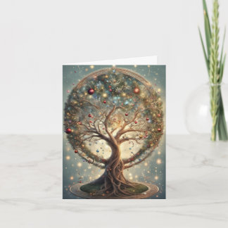 Cartão Árvore da Vida Mandala Celestial de Natal Vintage