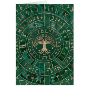 Cartão Árvore da vida - Yggdrasil e Futhark - Malachite