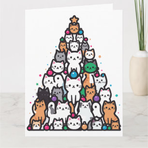 Cartão Árvore de Catmas Feliz Natal Santa Patas Gato