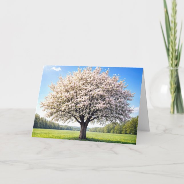 Cartão Árvore de Maçã de Aniversário na Primavera (Frente)