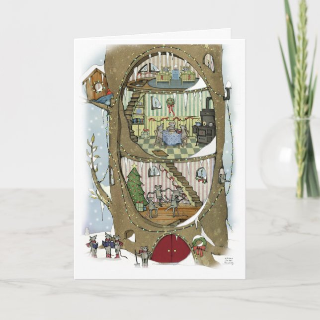 Cartão Árvore de Mouse de Natal (Frente)