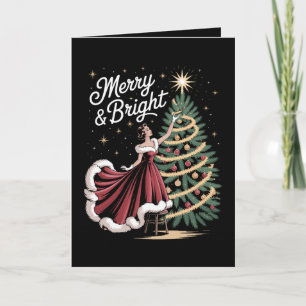 Cartão Árvore De Natal Alegre E Brilhante Senhora Vintage