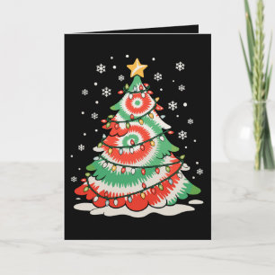Cartão Árvore de Natal Alegre Tie Dye Xmas Vibrações Retr