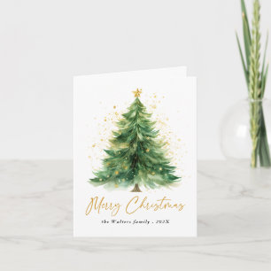 Cartão Árvore de Natal Aquarela Moderna Não Foto