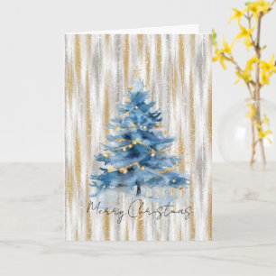 Cartão Árvore de Natal Azul Dourada Prata