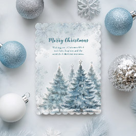Cartão Árvore de Natal Azul Prata Branco Inverno Natalino