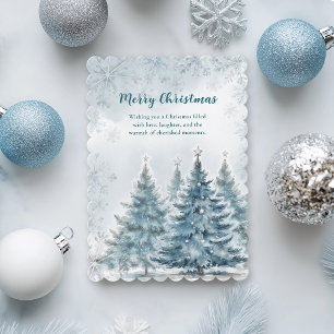 Cartão Árvore de Natal Azul Prata Branco Inverno Natalino