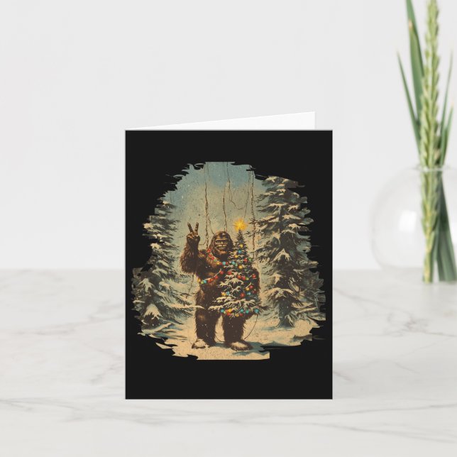 Cartão Árvore de Natal Bigfoot Luzes Tarot Xmas Sasquatch (Frente)