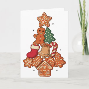 Cartão Árvore de Natal Biscoito de Gengibre Estrela Sino
