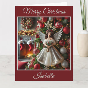 Cartão Árvore de Natal com Anjo (Vermelho)