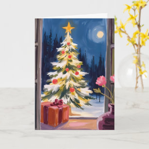 Cartão Árvore de Natal com Aquarela de Feliz Natal