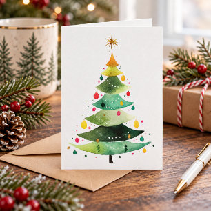 Cartão Árvore de Natal com Aquarela Moderna