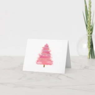 Cartão Árvore de Natal com Aquarela Rosa