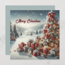 Árvore de Natal com presentes na neve