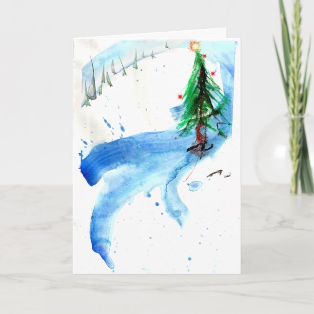 Cartão Árvore de Natal Contemporânea num Mar de Árvores (Frente)