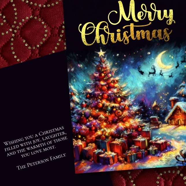 Cartão Árvore de Natal da Aldeia de Desenho de Chalk (Criador carregado)