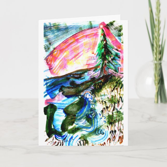 Cartão Árvore de Natal da Costa do Mar Vibrante (Frente)