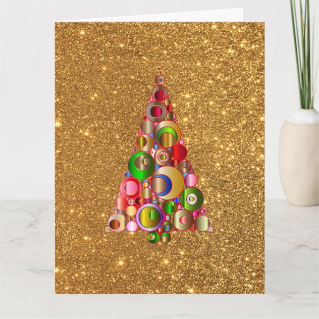 Cartão Árvore de Natal de abstrato com brilho Dourado (Frente)