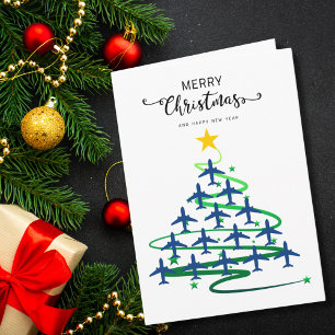 Cartão Árvore de Natal de Aviões, Foto Minimalista