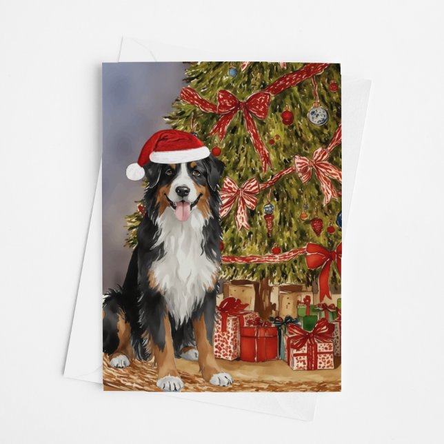 Cartão Árvore de Natal de Bernarês Mountain Dog Watercolo (Criador carregado)