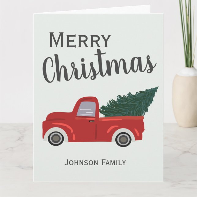 Cartão Árvore de Natal de caminhão vermelho (Frente)