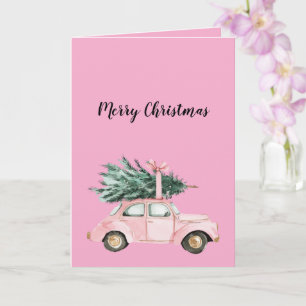 Cartão Árvore de Natal de Carro Rosa