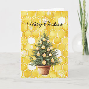 Cartão Árvore de Natal de Mel Dourado Amarelo