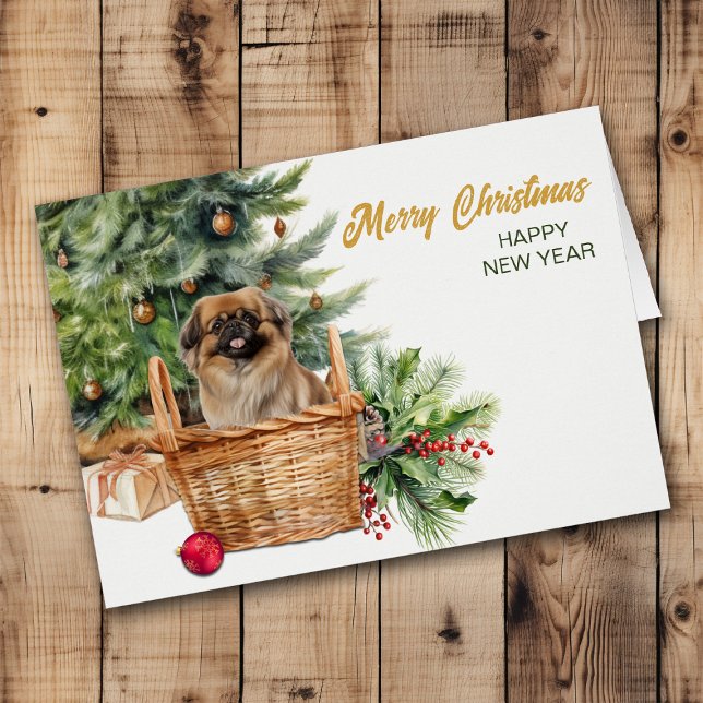 Cartão Árvore de Natal de Pekingese Dog Wicker (Criador carregado)