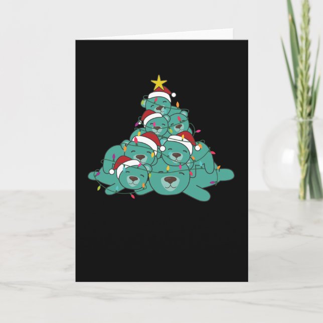Cartão Árvore de Natal de Turquesa de Urso Polar (Frente)