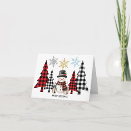 Cartão Árvore de Natal de Xadrez Homem de Neve - Feliz Na
