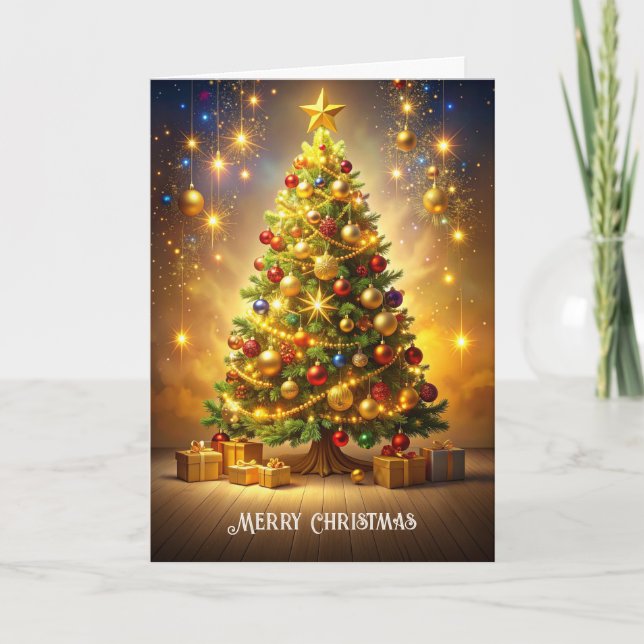 Cartão Árvore de Natal Decorada Feriado (Frente)