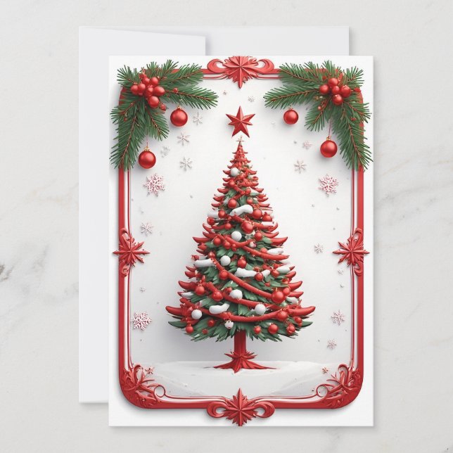 Cartão Árvore de Natal Decorada Festivamente (Frente)
