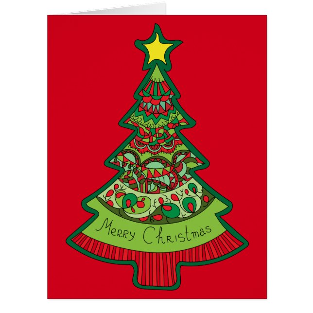 Cartão Árvore de Natal do Doodle (Frente)