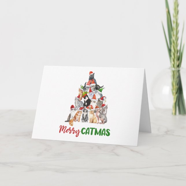 Cartão Árvore de Natal do Gato Amante de Gatos Natal (Frente)