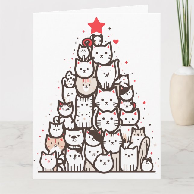Cartão Árvore de Natal do Gato Santa Paws Meowy Christmas (Frente)