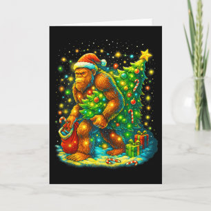 Cartão Árvore de Natal do Papai Noel Pé Grande Funny Sasq