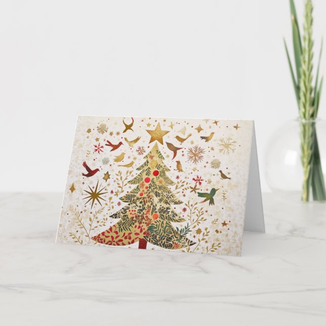 Cartão Árvore de Natal Dourada com Cortes (Frente)