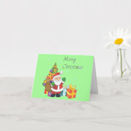 Cartão Árvore de Natal e Papais noeis Feliz Natal Verde