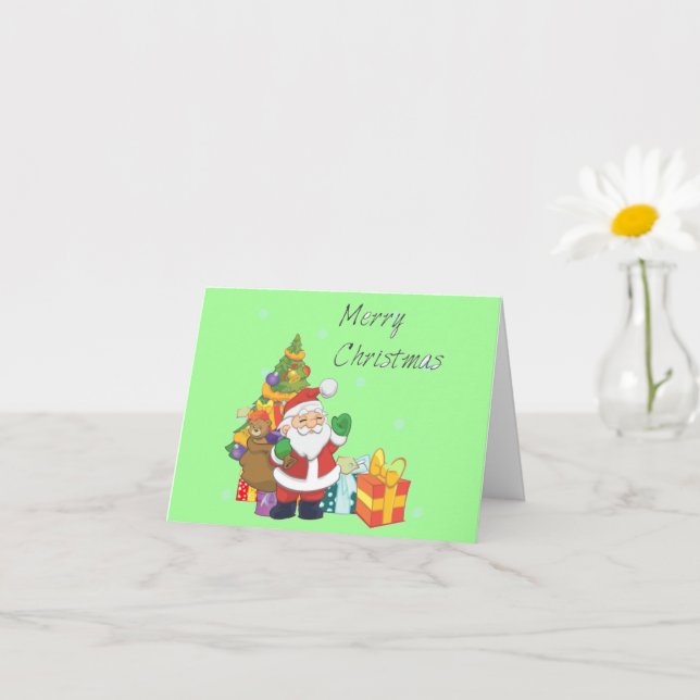 Cartão Árvore de Natal e Papais noeis Feliz Natal Verde (Planta pequena)